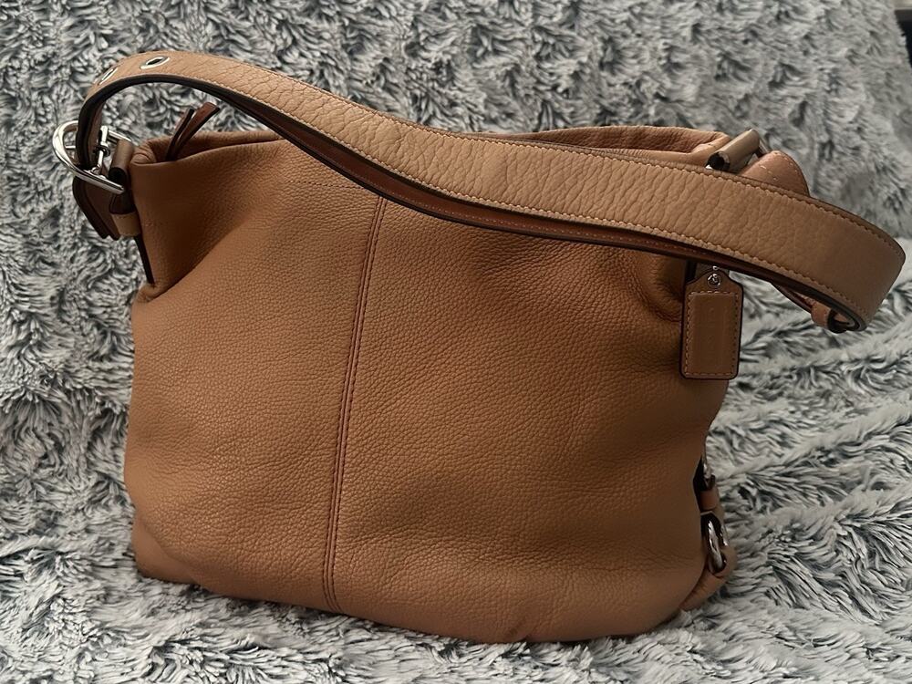 Coach F15064 Pebble Leather Convertible Duffle HoboShoulder Crossbody Tan/Saddle